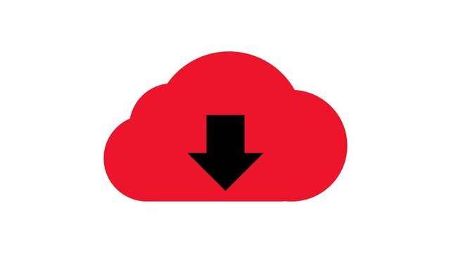 Red cloud icon with a black down arrow indicating download or storage functionality on a plain background