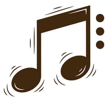 Brown eighth note musical symbol with motion lines and dots on white background