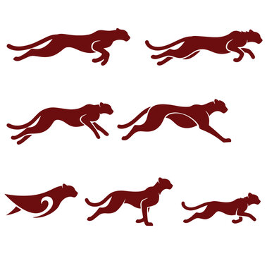 collection of brown cheetah silhouettes in various running positions