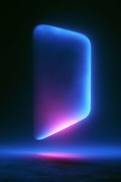 Abstract glowing soft geometric shape with blue and pink neon light