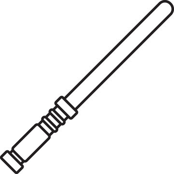 Minimalist black line art vector illustration of a police baton or laser sword,featuring clean contours and geometric composition on a transparent backdrop.