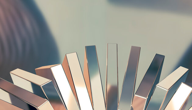 Close-up view of shiny metal bars arranged