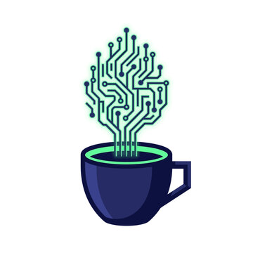 Coffee Cup With Circuit Steam Concept of Software Engineering And Programming Labor
