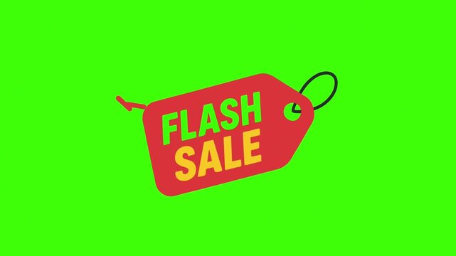 Animated red flash sale price tags on green screen background