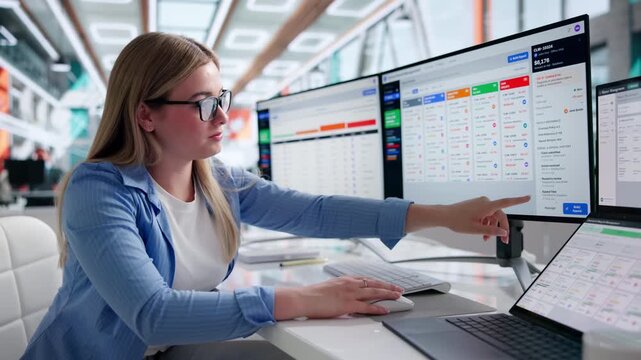 Healthcare Analyst Reviews Denial Claims Using Software Dashboard