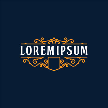 Baroque Swirl Escutcheon Heading Vignette Banner For Luxury Winery Hospitality Brand Letterhead