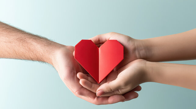 Hands heart paper love care support together relationship trust kindness close up emotional connection friendship family couple unity compassion