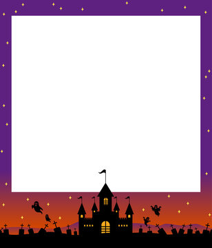 Halloween Frame with Haunted House,  Spooky Vector Illustration
