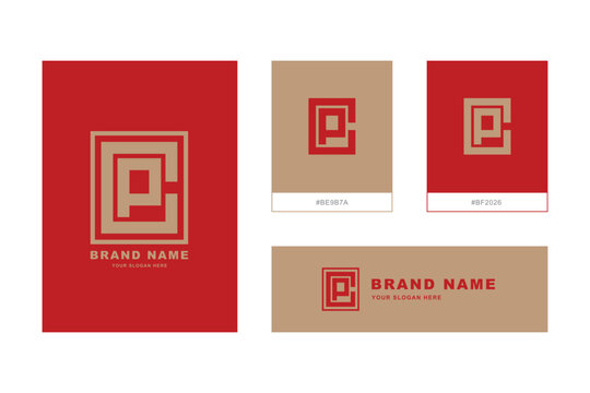 Modern geometric CP monogram logo design for corporate brand identity and stationery