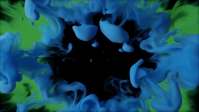 Abstract green splash with a blue object in the center.
