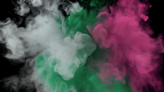 Three vibrant plumes of colored ink dissolve in water.