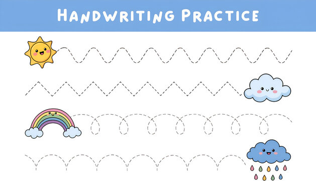Handwriting Practice Worksheet for Kids Tracing Lines Weather Theme Vector Illustration