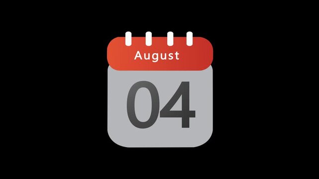 August 4. Calendar appearing,4 August day calendar animation without background ,Infrared calendar in futuristic, commemoratives in led and etc. Animated HUD month calendar on the alpha channel