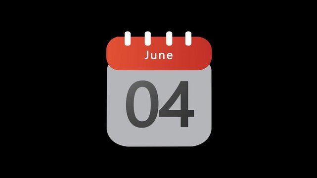 June 4. Calendar appearing,4 June day calendar animation without background ,Infrared calendar in futuristic, commemoratives in led and etc. Animated HUD month calendar on the alpha channel