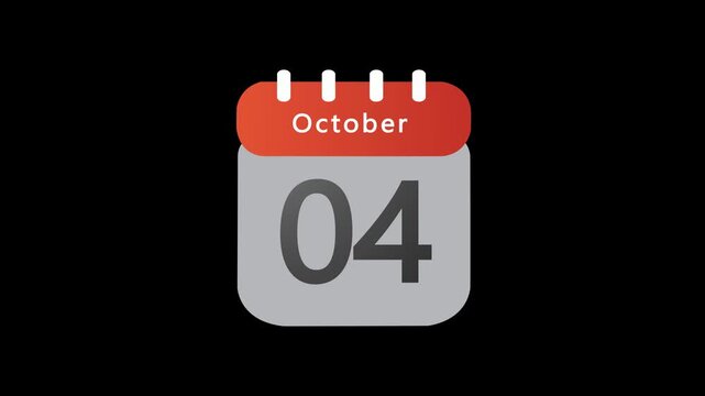 October 4. Calendar appearing,4 October day calendar animation without background ,Infrared calendar in futuristic, commemoratives in led and etc. Animated HUD month calendar on the alpha channel