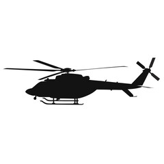 Fototapeta premium Military attack helicopter vector silhouette. Warfighter aircraft side profile. Black shadow outline for tactical design