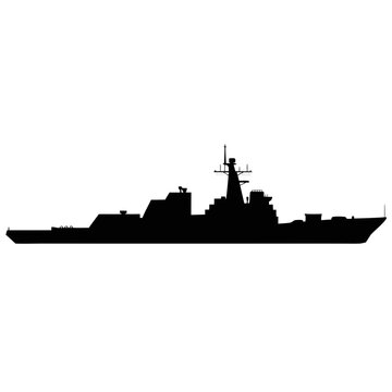 Modern warship silhouette collection. Black navy vessel outlines. Military ship profile illustrations. Naval combat vessel icons. Maritime patrol boat graphics. Armadas and fleet design element.