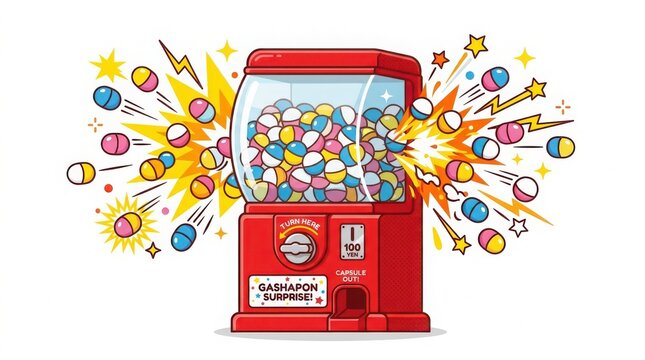 Red gashapon capsule toy vending machine isolated on white background