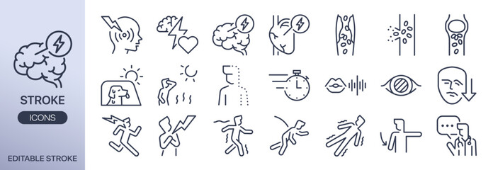 Fototapeta premium Stroke vector icon set. It included blood vessel, heart attack, illness, medical, and more icons. Editable outline Stroke.