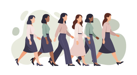 Fototapeta premium Diverse group of professional women walking together in flat vector style