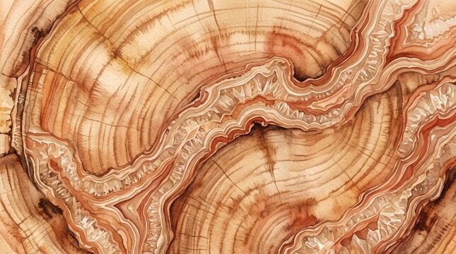 Petrified wood texture background vector illustration with banded agate mineral veins and tree rings pattern