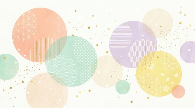 Japanese traditional pattern background with colorful circles isolated on white background