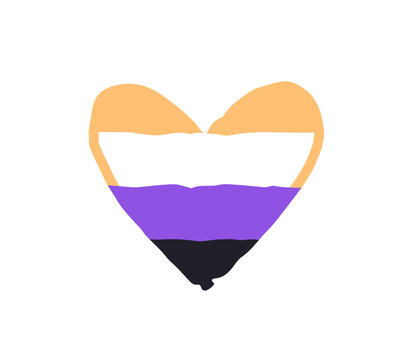 Pride flag of non binary personalities in heart shape. Rainbow sign of gender fluid identity. Symbol of LGBTQ and LGBT community. Queer love. Flat isolated vector illustration on white background