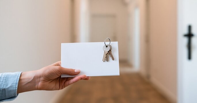 Hand Holding Blank Card With Keys