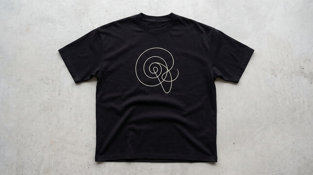Premium Oversized Black T-Shirt Featuring An Abstract Minimalist White Continuous Line Spiral Graphic Design