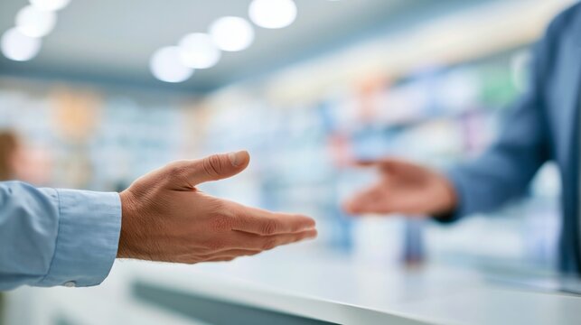 Two people reaching for handshake indoors