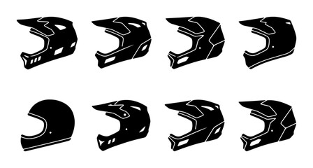 Fototapeta premium Full Face Helmet Icons, Motorcycle Safety Gear Vector Set, Extreme Sports Protective Equipment Collection