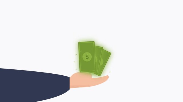Hand with Money Representing Income and Financial Earnings Animated Vector