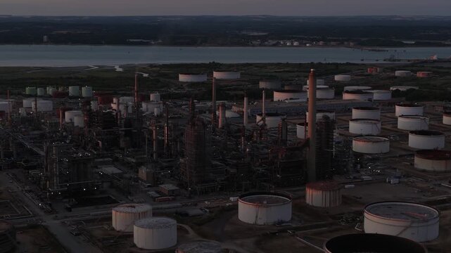 Aerial View of Fawley Oil Refinery in Hampshire, England