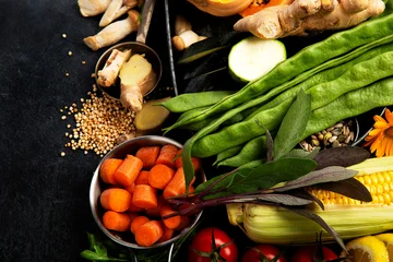 Fresh raw vegetables and fruits. © bit24