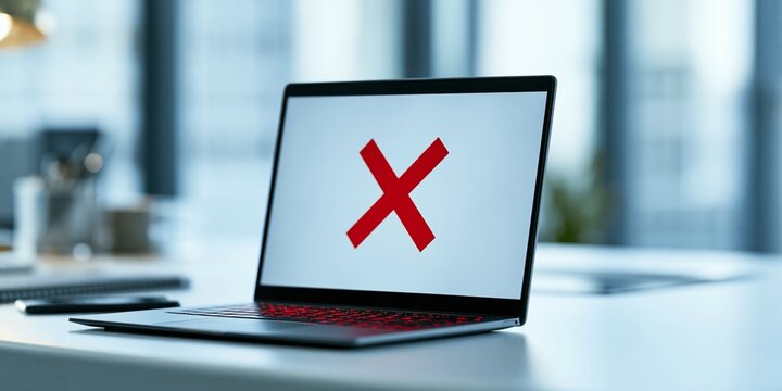 Laptop screen displaying red error cross