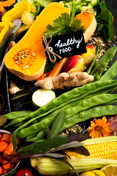 Fresh raw vegetables and fruits.