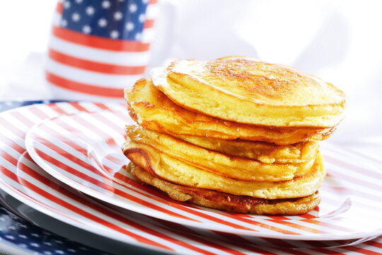 Pancakes on American crockery