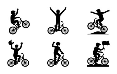 Fototapeta premium BMX Bicycle Rider Silhouettes, Extreme Sports Action, Vector Icons Set