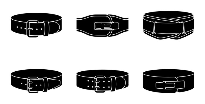 Leather Belt Icons, Classic Buckle Styles, Fashion Accessories, Vector Set