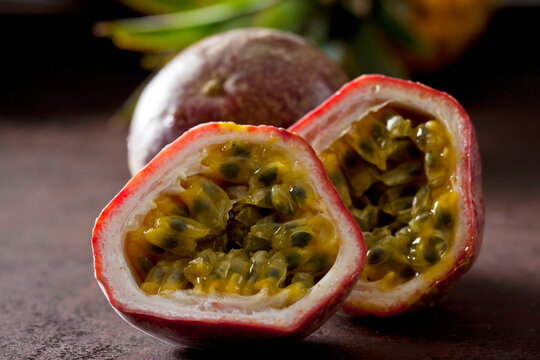 Sliced passion fruit, close-up