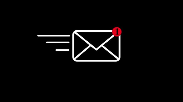 Email icon slides across a black background with notification