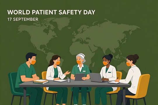 Diverse Medical Team Meeting with Doctors and Nurses Wearing Face Masks on World Patient Safety Day