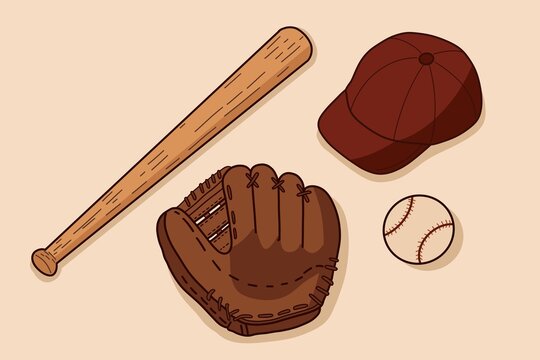 An illustration depicts baseball equipment with a bat glove and ball