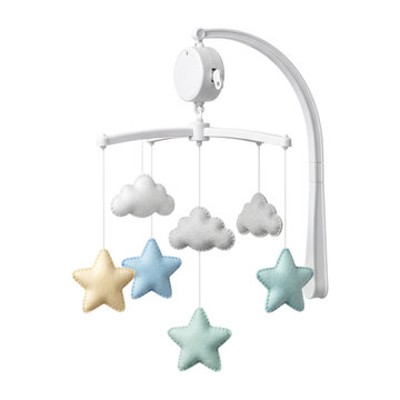 Hanging nursery baby mobile with soft felt clouds and stars