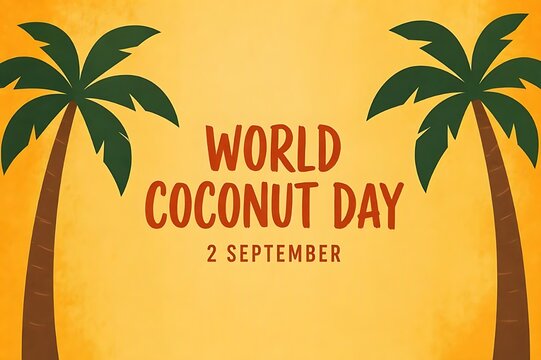 World Coconut Day Minimalist Banner Design with Tropical Palm Trees on Warm Yellow Textured Background