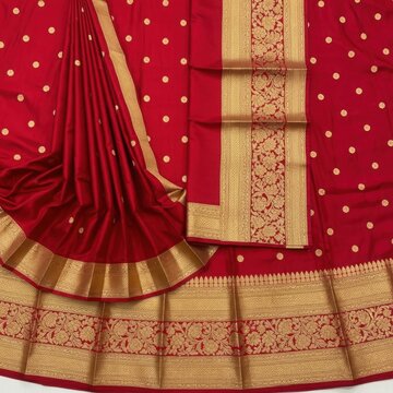 Rich red indian silk saree with intricate gold border