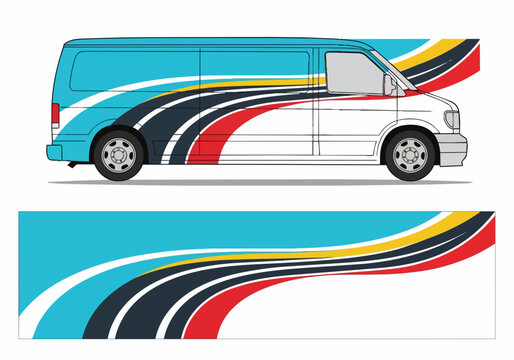 Colorful van with dynamic racing stripe design wrap