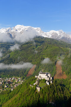 Austria, Salzburg, View of Hohenwerfen Castle