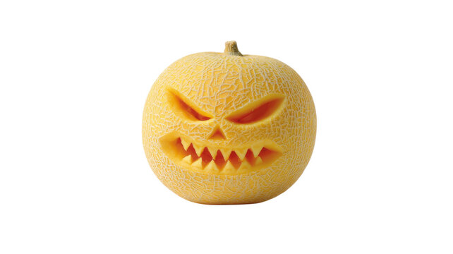 Halloween carved melon with scary face