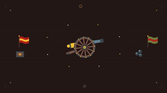 Minimalist Animation of a Cannon Between Two Flags